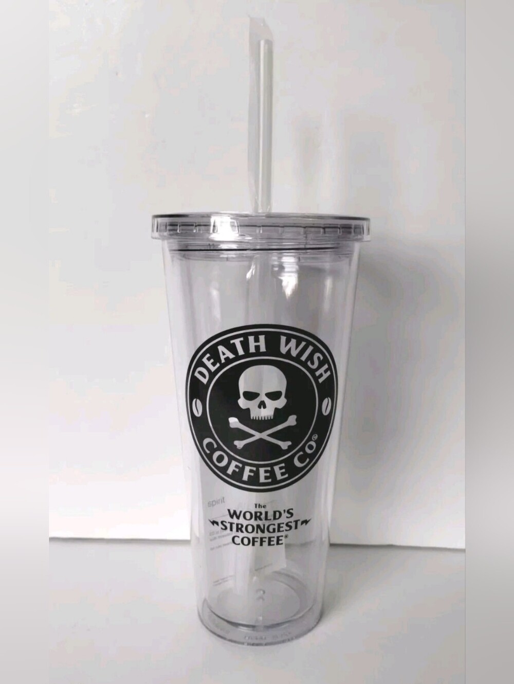 Death Wish Coffee Clear SPIRIT Acrylic Tumbler Lid Straw Cold Brew Cup 20 oz NEW